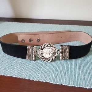 LEATHEROCK Statement Belt Black Suede Sz Sm EUC